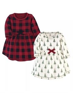 Платье с длинными рукавами из органического хлопка для девочек, 2 шт., в клетку «дерево» Touched by nature