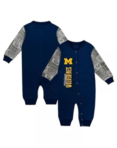 Комбинезон с длинными рукавами в цветных блоках для больших мальчиков и девочек, темно-синий, с рисунком «Мичиганские росомахи» Outerstuff