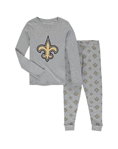 Серый комплект из двух предметов: футболка и штаны New Orleans Saints с длинными рукавами для мальчиков и девочек дошкольного возраста, комплект для сна Outerstuff