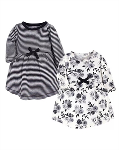 Платье с длинными рукавами из органического хлопка для девочек, 2 шт., черный с цветочным принтом Touched by nature