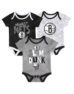 Комплект из 3 предметов боди Brooklyn Nets Slam Dunk для мальчиков и девочек, черный/белый/серый Outerstuff