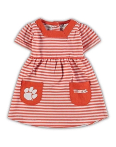 Платье для девочки в полоску с изображением тигров Клемсона оранжевого цвета с карманами Little king apparel