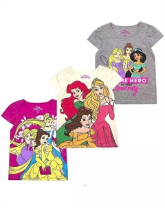 Комплект из 3 футболок серого, кремового и розового цвета с рисунком принцессы Диснея для мальчиков и девочек (3 шт.), серый Children's apparel network