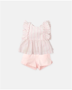 Комплект для девочки из розового полосатого топа и однотонных шорт, розовый Tutto piccolo