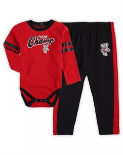 Комплект из боди с длинными рукавами и спортивных штанов Wisconsin Badgers Little Kicker для мальчиков и девочек красного и черного цвета Outerstuff
