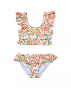 Гавайское укороченное бикини с оборками из экологически чистого материала для девочек и малышей в гавайском стиле Луау, оранжевый Snapper rock