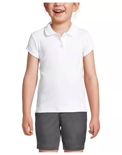 Женская рубашка-поло с коротким рукавом из интерлока для девочек, белый Lands' end