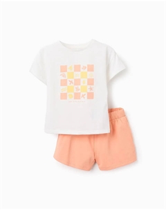 Комплект из футболки и шорт для девочки с завязками, белый Zippy