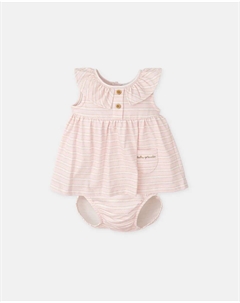 Розовое полосатое платье для девочки с подходящими трусиками, розовый Tutto piccolo