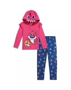 Пуловер с изображением акулы для маленьких девочек, толстовка с капюшоном, леггинсы для новорожденных и детей, розовый Pinkfong