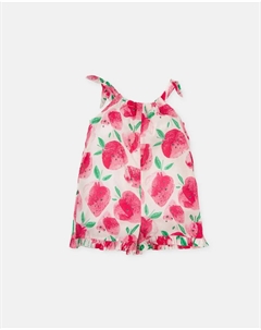 Короткий комбинезон для девочки с принтом клубники, фуксия Tutto piccolo