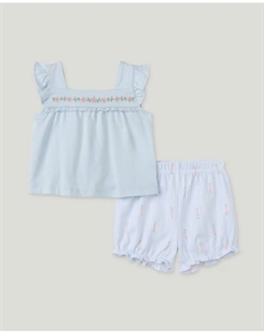 Короткая вышитая пижама для девочки, синий Cotton juice