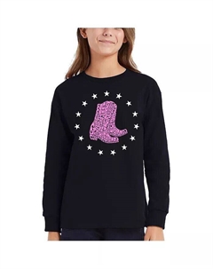 Сапоги пастушки для девочек Футболка с длинным рукавом Word Art, черный La pop art