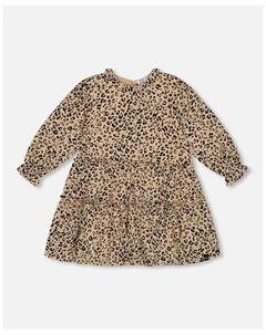 Вискозное платье для больших девочек с длинными рукавами и леопардовым принтом с оборками, мультиколор Deux par deux