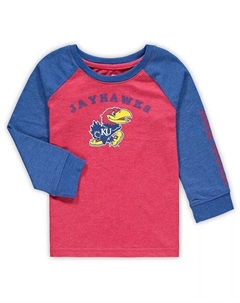 Футболка Kansas Jayhawks с длинным рукавом и регланами для мальчиков и девочек, цвет красный Colosseum