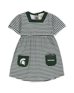 Зеленое полосатое платье Michigan State Spartans для девочек-малышей с карманами Little king apparel