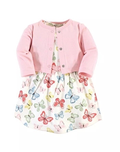 Комплект из 2 предметов: платье и кардиган из хлопка для девочек, бабочки, розовый Touched by nature