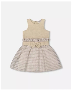 Платье для девочек из двух материалов с поясом бежевого цвета - Малыш|Ребенок, коричневый/бежевый Deux par deux