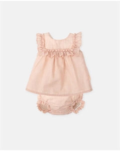 Платье из муслина для девочки с подходящими трусиками, розовый Tutto piccolo