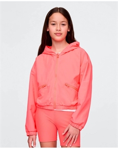 Нейлоновая ветровка для девочек с капюшоном и молнией спереди, розовый Gap