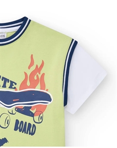 Футболка для мальчика с контрастными рукавами и рисунком спереди, зеленый Tuc tuc