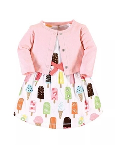 Платье и кардиган из органического хлопка для маленьких девочек, эскимо, розовый Touched by nature