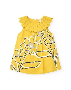 Платье для девочки с цветочным принтом и воротником-рюшами, желтый Tuc tuc