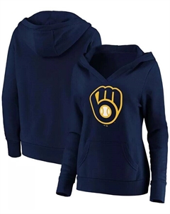 Плюс размер Темно-синий пуловер с капюшоном и логотипом Milwaukee Brewers с v-образным вырезом Fanatics