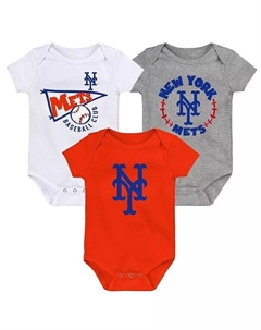 Комплект из 3 боди для маленьких мальчиков и девочек, оранжевый, белый, серо-лиловый New York Mets Biggest Little Fan Outerstuff