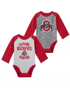 Комплект из 2 боди с длинными рукавами для игр, для мальчиков и девочек, белого и серого цвета, Ohio State Buckeyes Outerstuff