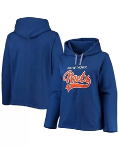 Женский пуловер с капюшоном Royal New York Mets больших размеров с разрезом по бокам Soft as a grape