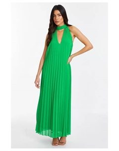 Женское шифоновое плиссированное платье миди с высоким воротом, зеленый Quiz