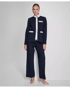 Женский контрастный блейзер с воротником-стойкой, топ из смешанной ткани с оборками и брюки-клеш с завышенной талией, красный Tommy hilfiger