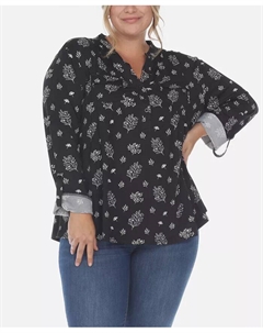 Плиссированный топ с длинными рукавами размера плюс, мультиколор White mark