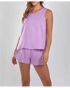 Женский атласный комплект из двух частей: топ без рукавов и шорты Mia, пижамный комплект, фиолетовый Icollection