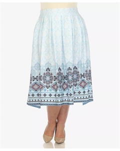 Юбка-плиссе размера плюс с принтом по краю, синий White mark