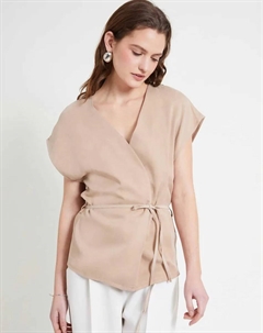 Женская рубашка с запахом и приспущенными рукавами, бежевый Naf naf