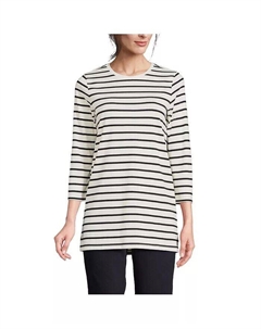 Женская хлопковая туника Supima с рукавом 3/4 для высоких женщин, белый Lands' end