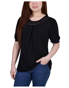 Сетчатый топ petite с короткими пышными рукавами и вставками, черный Ny collection