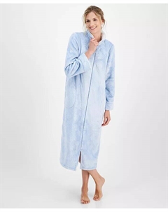 Длинный женский плюшевый халат с молнией спереди, синий Charter club