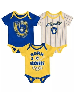 Унисекс для новорожденных, королевский, золотой и кремовый, комплект из трех боди Milwaukee Brewers Number One Outerstuff
