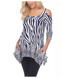 Женская туника с принтом и открытыми плечами, белый White mark