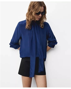 Женская атласная рубашка с бантом, синий Mango