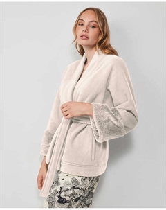 Короткий женский флисовый халат, бежевый Gisela