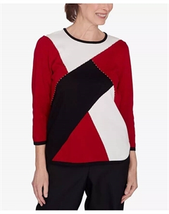 Классический топ в стиле колор-блок с бисером, красный Alfred dunner