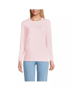 Свободная хлопковая футболка Petite с круглым вырезом и длинными рукавами Supima, розовый Lands' end