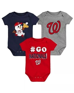 Комплект из 3 боди унисекс для младенцев, красно-синего и серого цветов, Washington Nationals Born To Win Outerstuff