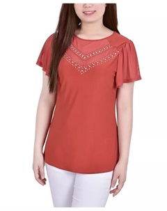 Топ Petite с короткими развевающимися рукавами и заклепками, оранжевый Ny collection