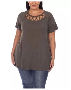 Топ больших размеров с вырезом крест-накрест и короткими рукавами, зеленый White mark