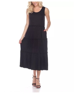 Женское многослойное платье миди с круглым вырезом, черный White mark